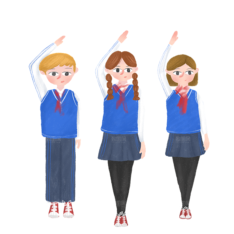 手绘卡通儿童小学生少先队员敬礼行注目礼