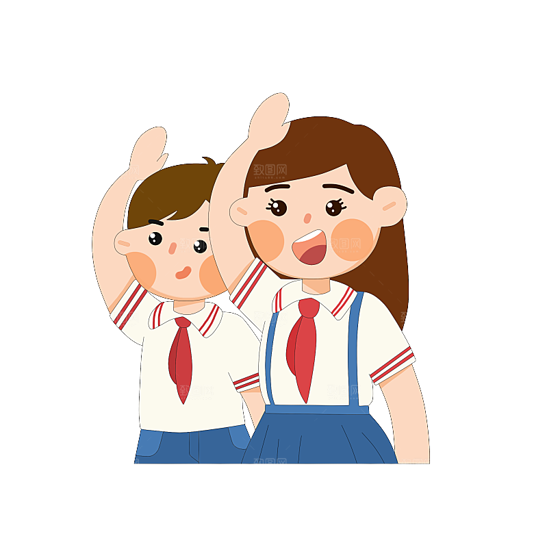 手绘卡通儿童小学生少先队员敬礼行注目礼