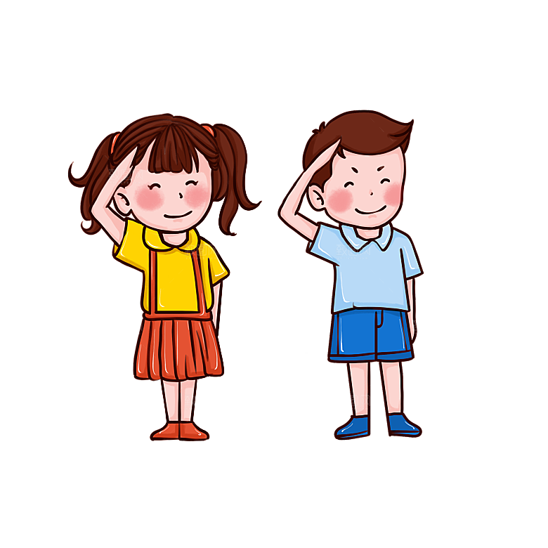 手绘卡通儿童小学生少先队员敬礼行注目礼