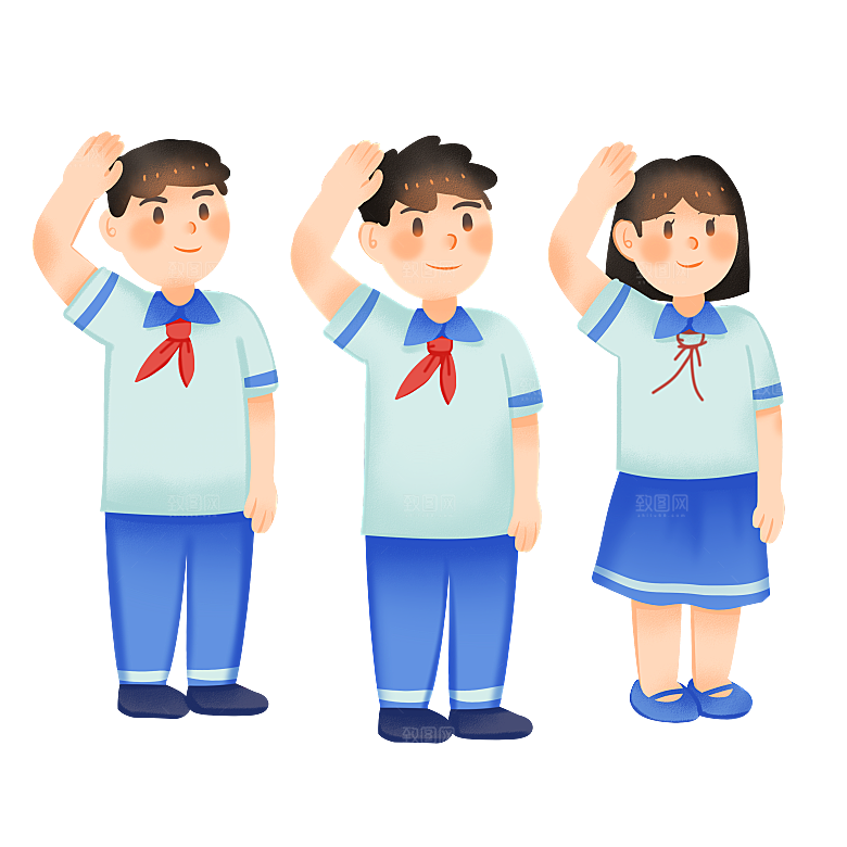卡通儿童小学生少先队员敬礼行注目礼