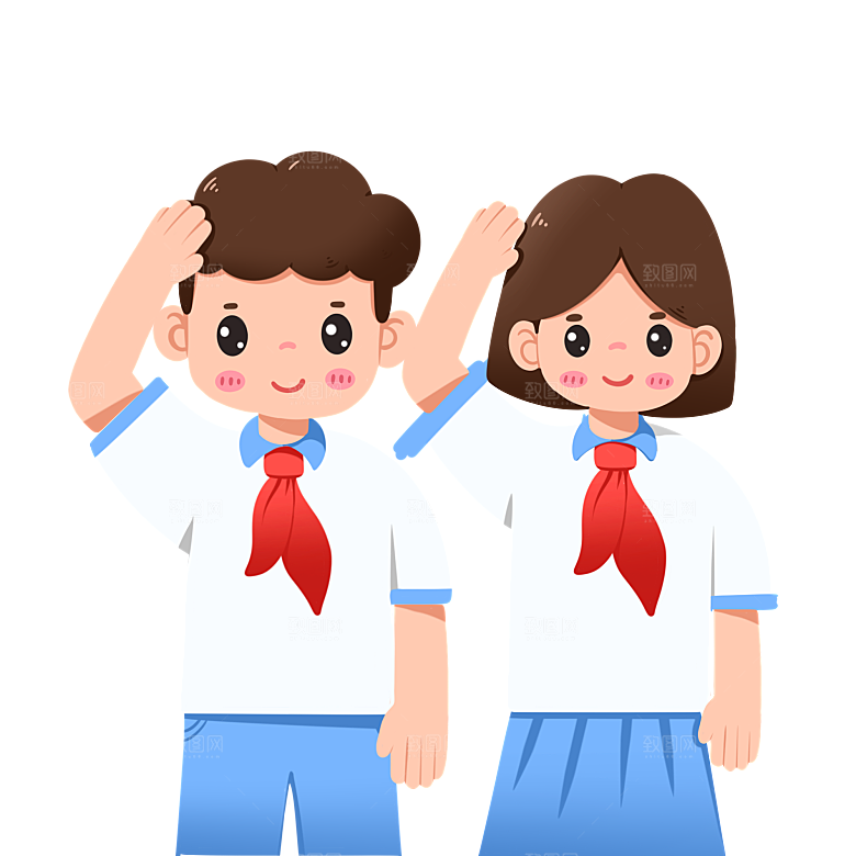 卡通儿童小学生少先队员敬礼行注目礼