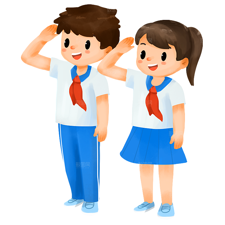 卡通儿童小学生少先队员敬礼行注目礼