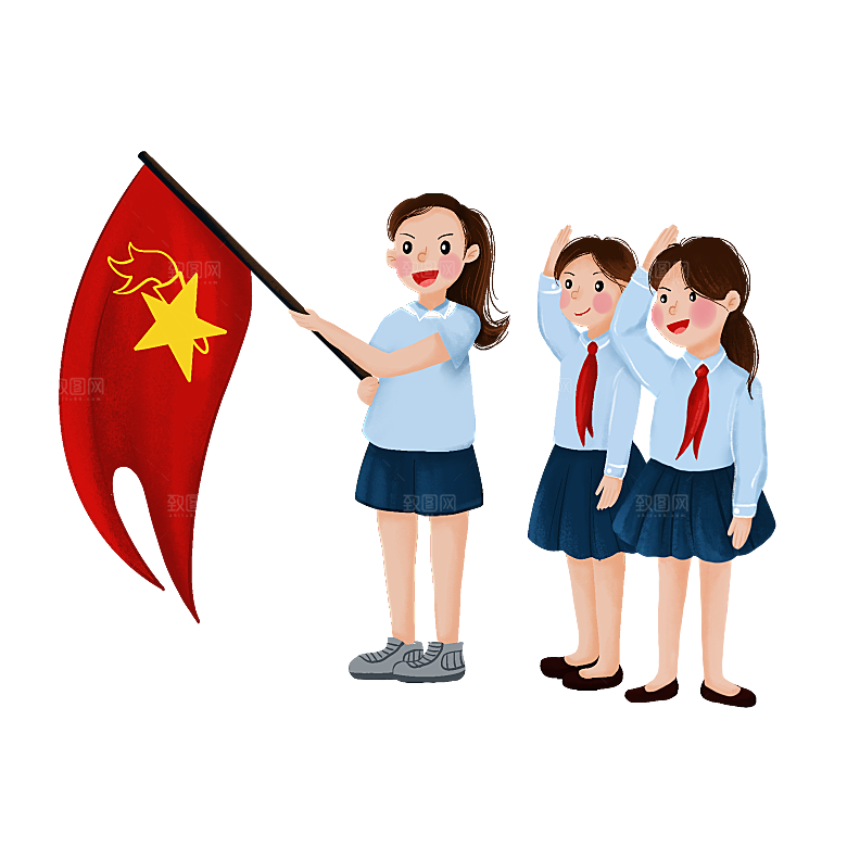 手绘卡通儿童小学生少先队员敬礼行注目礼