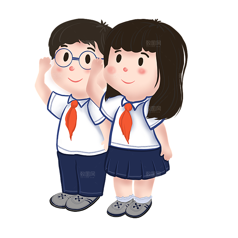卡通儿童小学生少先队员敬礼行注目礼