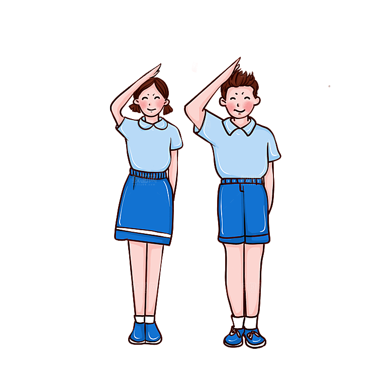 手绘卡通儿童小学生少先队员敬礼行注目礼