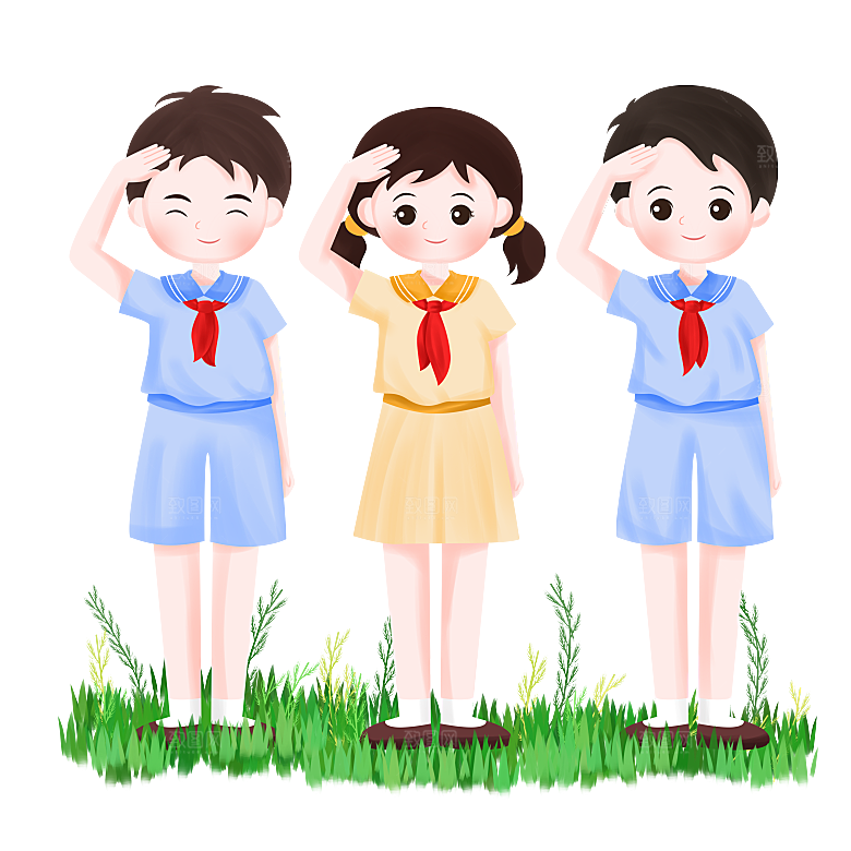 手绘卡通儿童小学生少先队员敬礼行注目礼