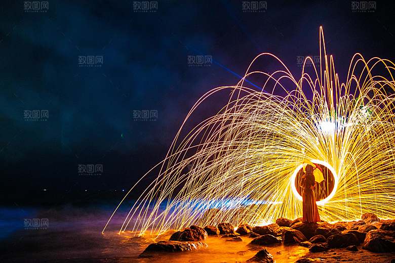 夜晚烟花摄影素材