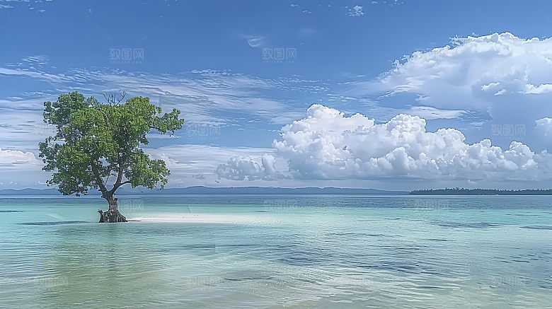 海边云彩海洋海水宁静唯美高清天空海岸