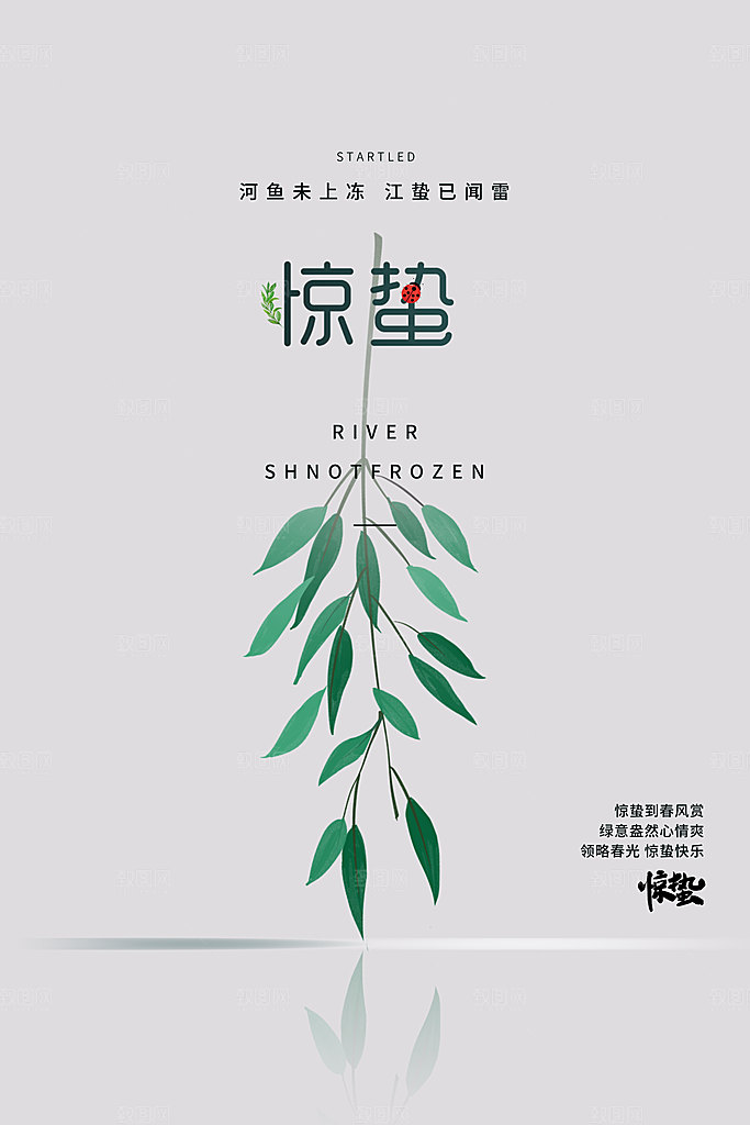 传统节日唯美中国风花鸟惊蛰海报