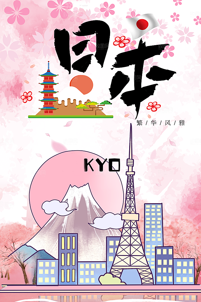 手绘插画日本旅行