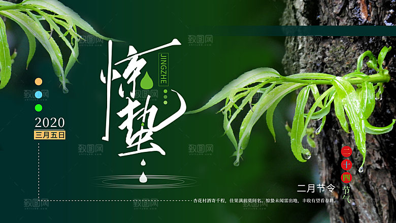 传统节日唯美中国风花鸟惊蛰海报