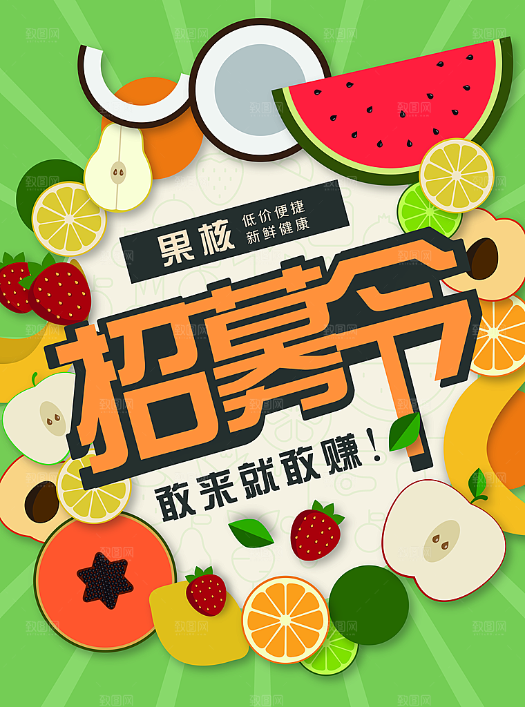 绿色小清新招聘海报模版排版