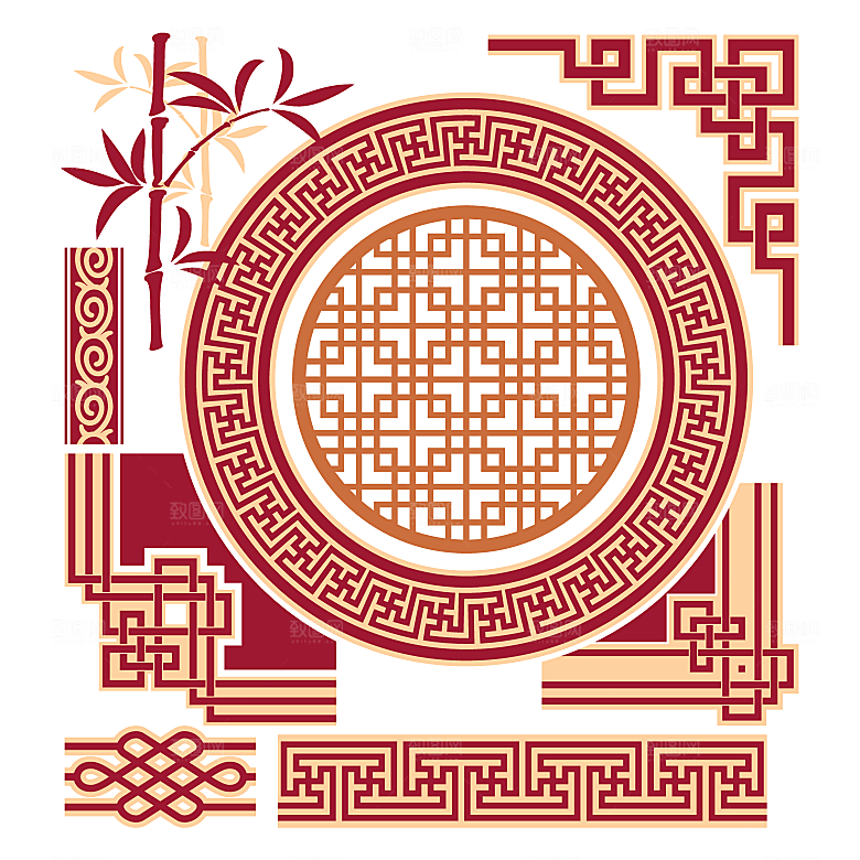 红色中国古典花纹边框素材