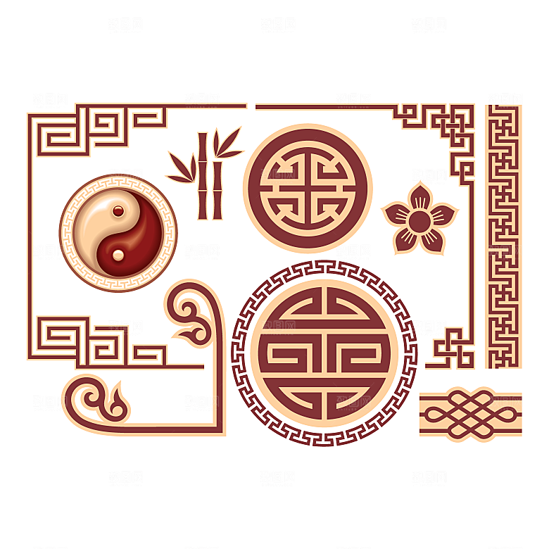 红色中国古典花纹边框素材