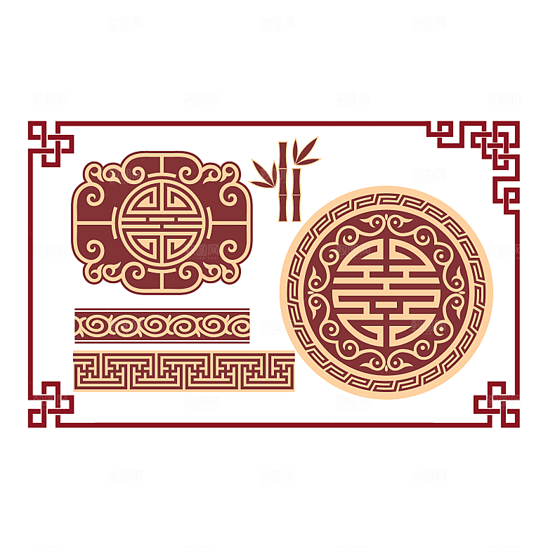 红色中国古典花纹边框素材