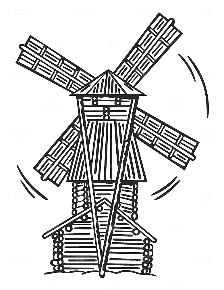 矢量卡通风车水车素材