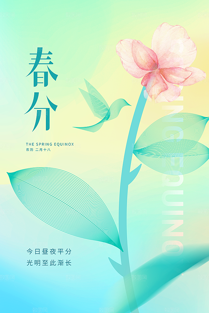 春分节气简约大气海报
