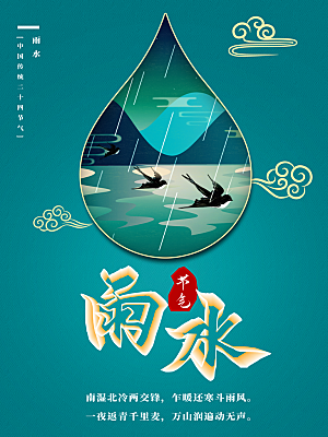 春季简约质感二十四节气雨水海报