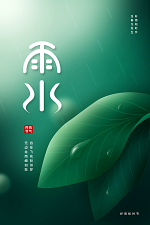 春季简约质感二十四节气雨水海报