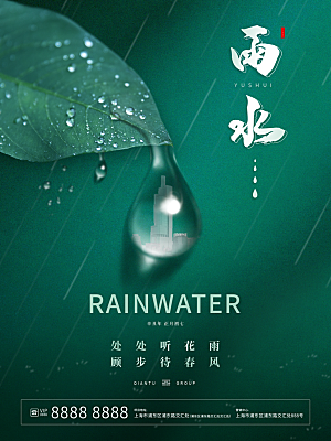 简约风传统二四节气之雨水节气海报