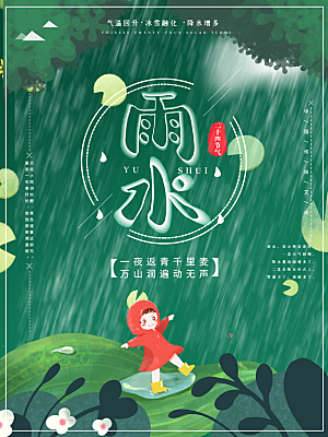 春季简约质感二十四节气雨水海报