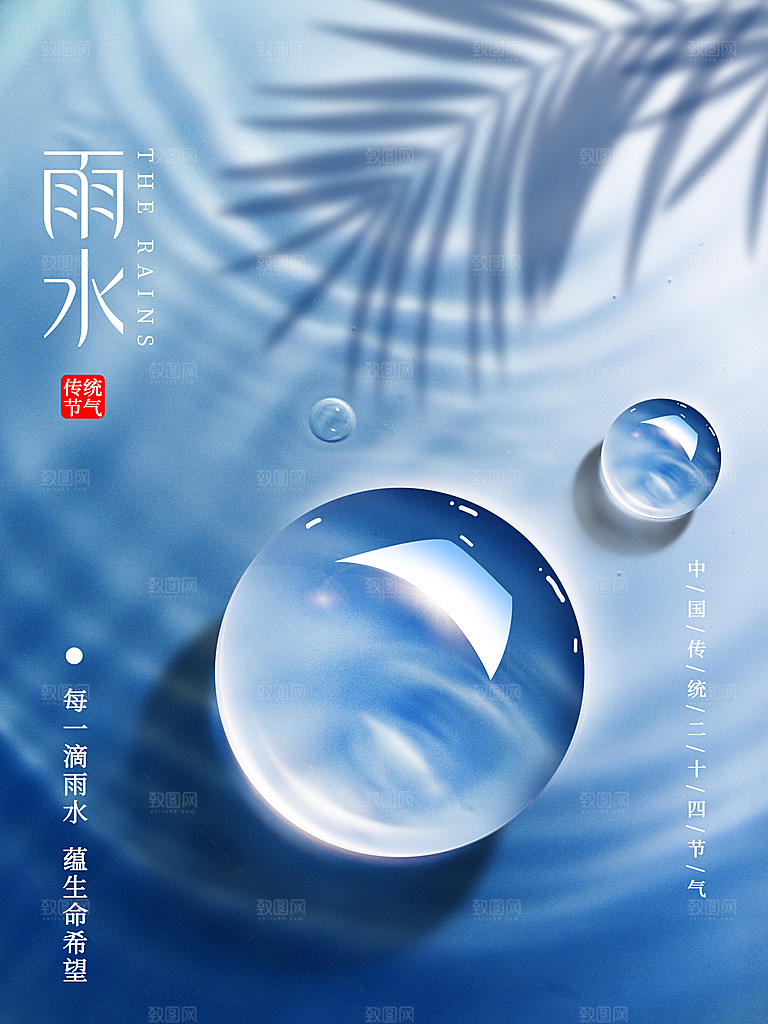 春季简约质感二十四节气雨水海报