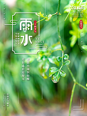 简约风传统二四节气之雨水节气海报