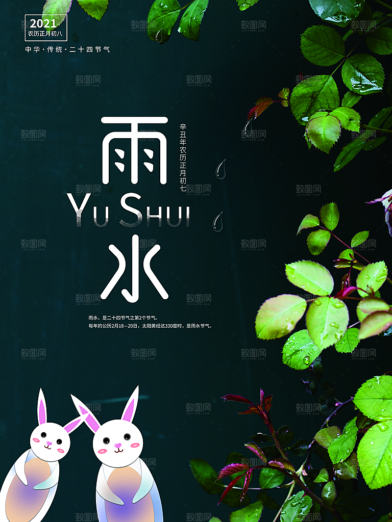 春季简约质感二十四节气雨水海报