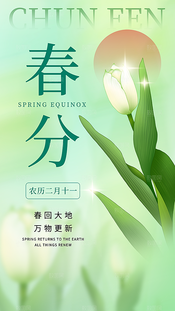 春分节气简约大气海报