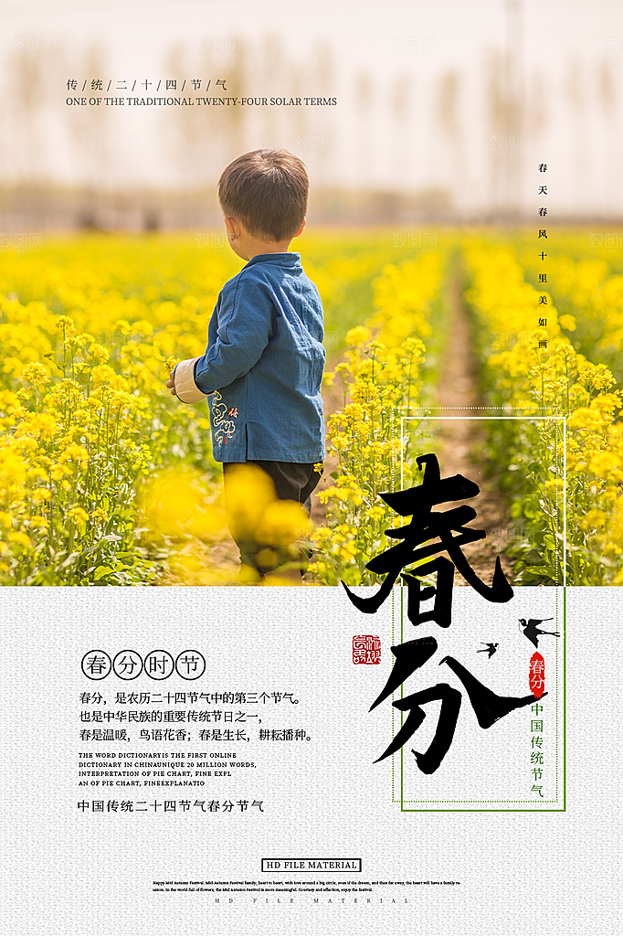 春分节气简约大气海报