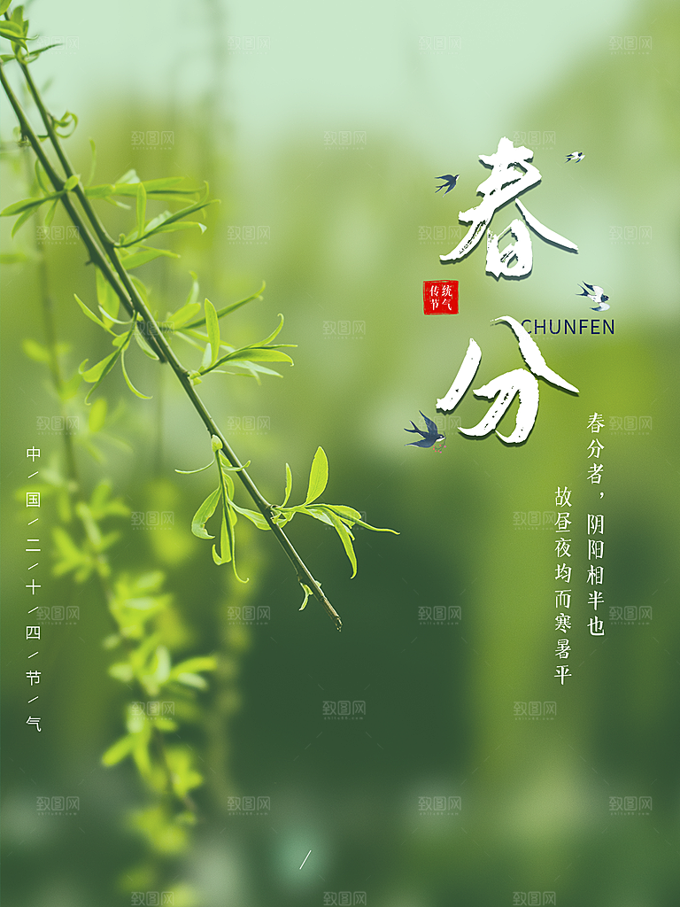 春分节气简约大气海报