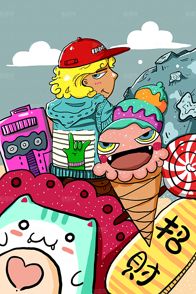波普风涂鸦海报手绘抽象插画