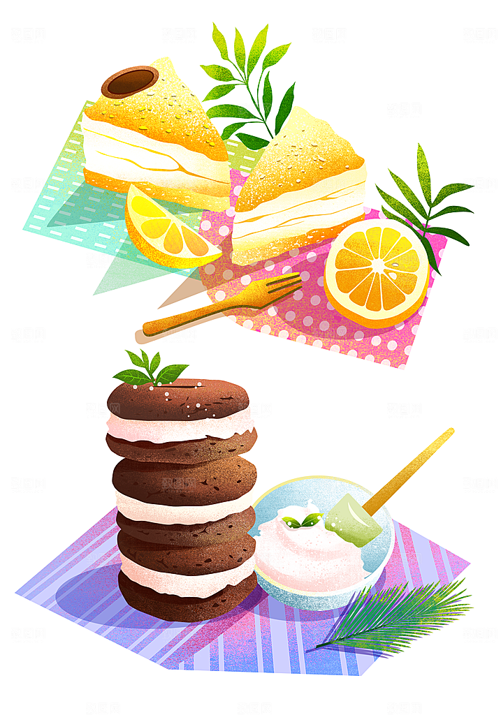 地方特色美食小吃甜点火锅元素插画
