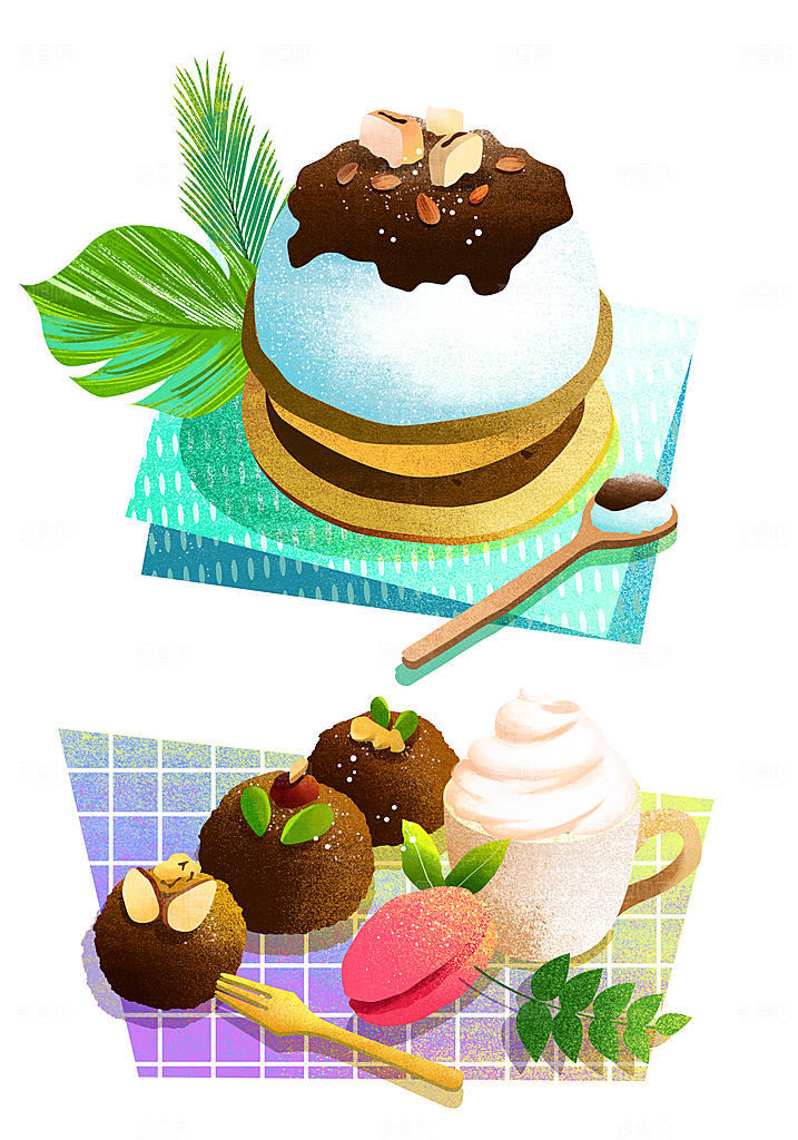 地方特色美食小吃甜点火锅元素插画