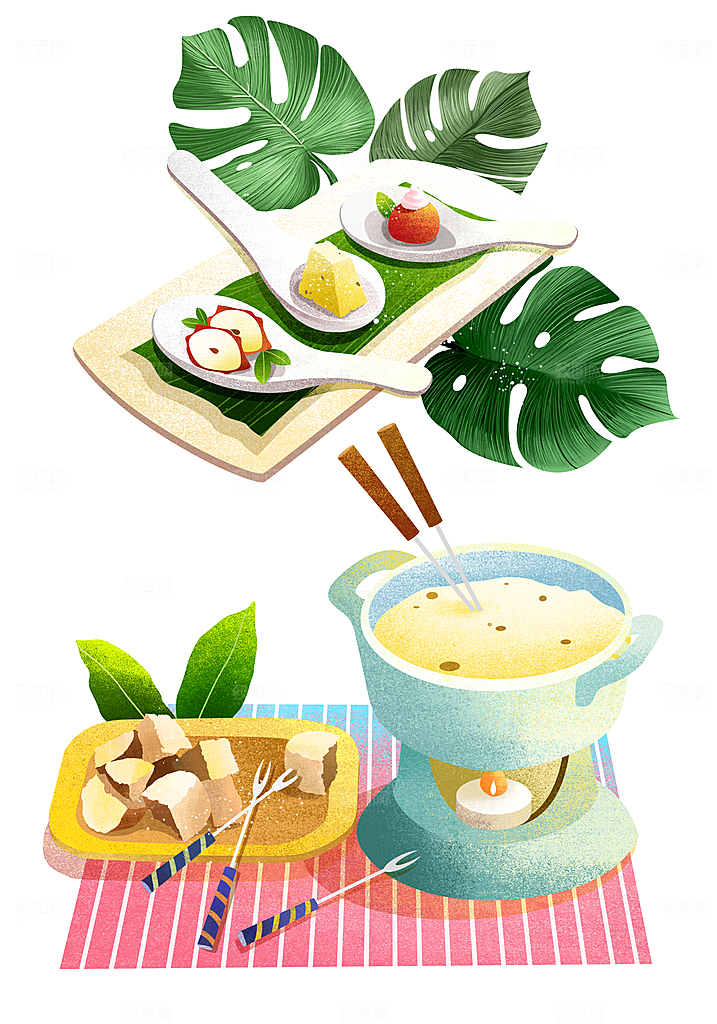 地方特色美食小吃甜点火锅元素插画