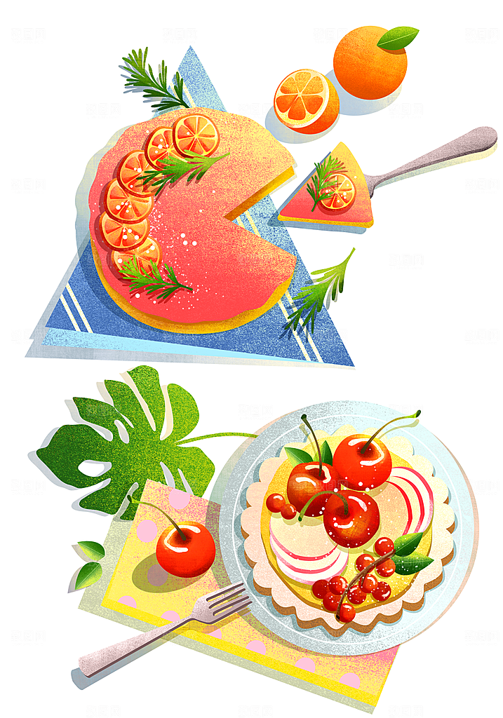 地方特色美食小吃甜点火锅元素插画