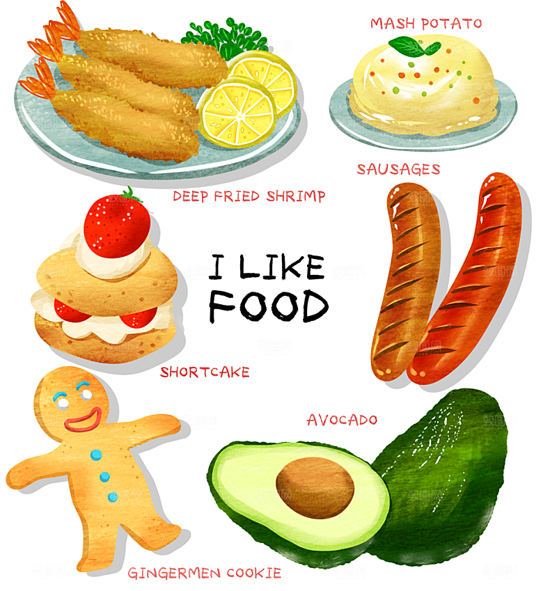 地方特色美食小吃甜点火锅元素插画