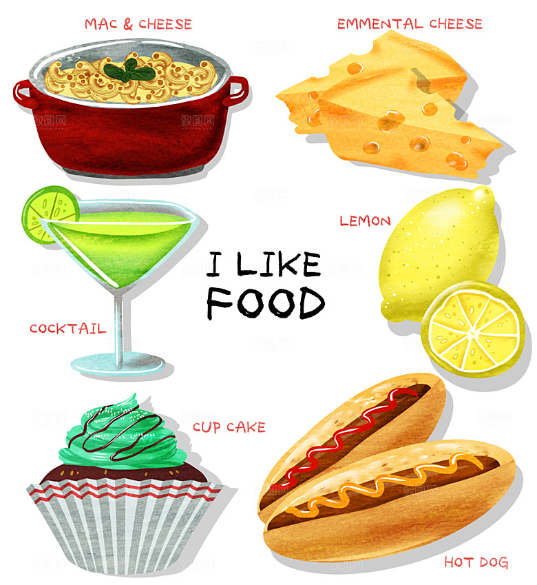 地方特色美食小吃甜点火锅元素插画