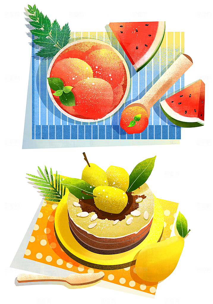 地方特色美食小吃甜点火锅元素插画