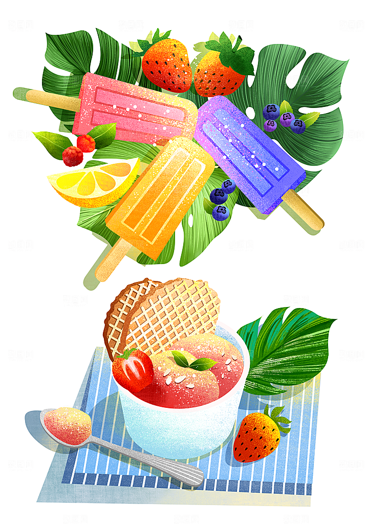 地方特色美食小吃甜点火锅元素插画