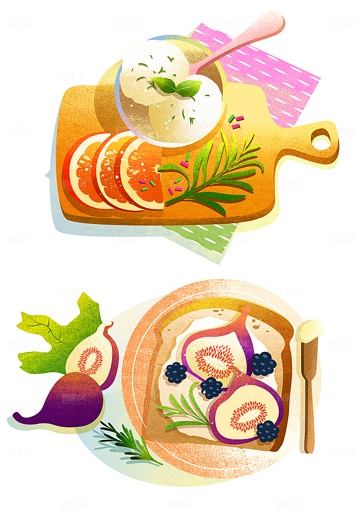 地方特色美食小吃甜点火锅元素插画