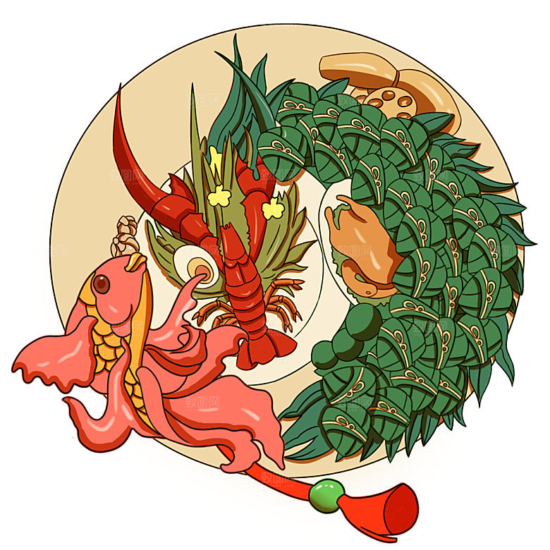 地方特色美食小吃甜点火锅元素插画