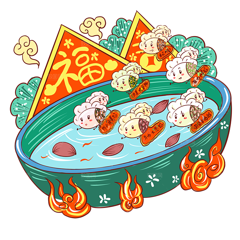地方特色美食小吃甜点火锅元素插画