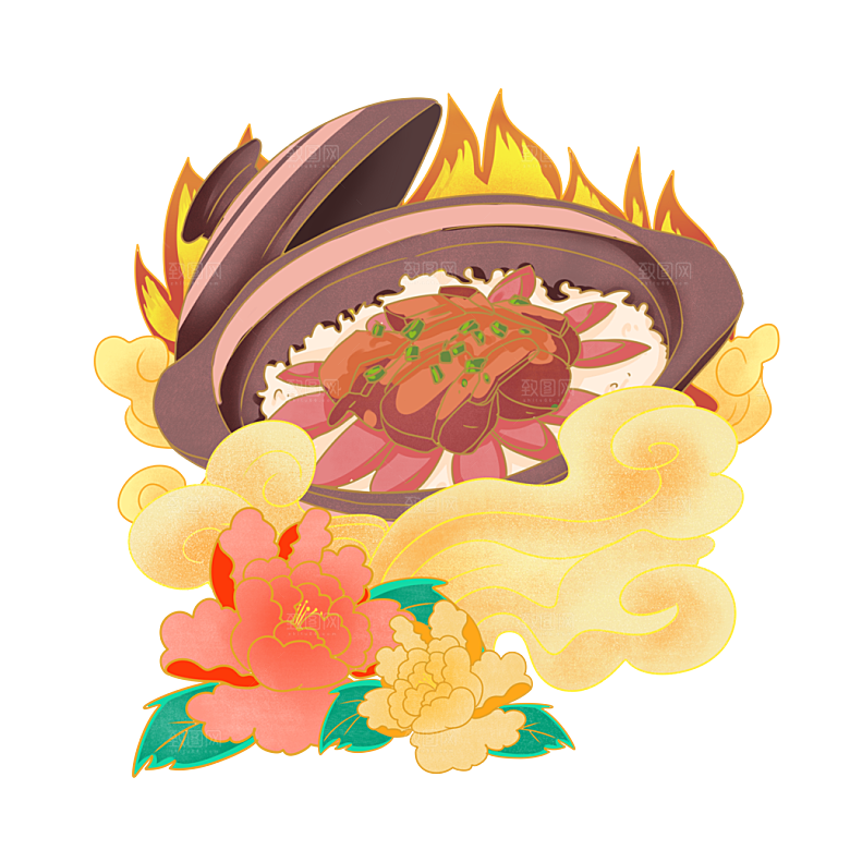 地方特色美食小吃甜点火锅元素插画