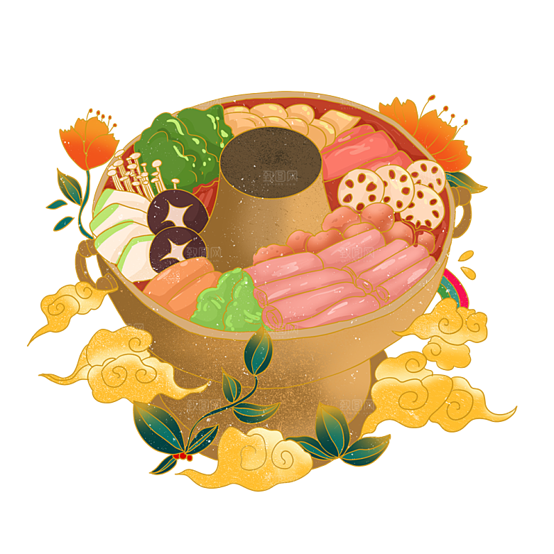 地方特色美食小吃甜点火锅元素插画