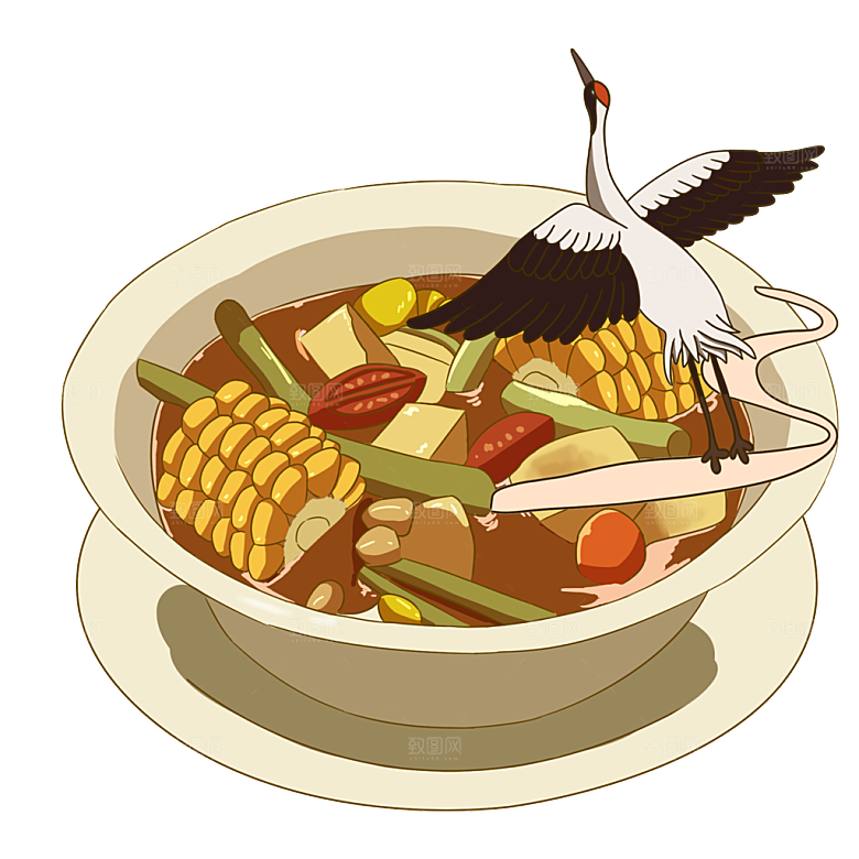 地方特色美食小吃甜点火锅元素插画