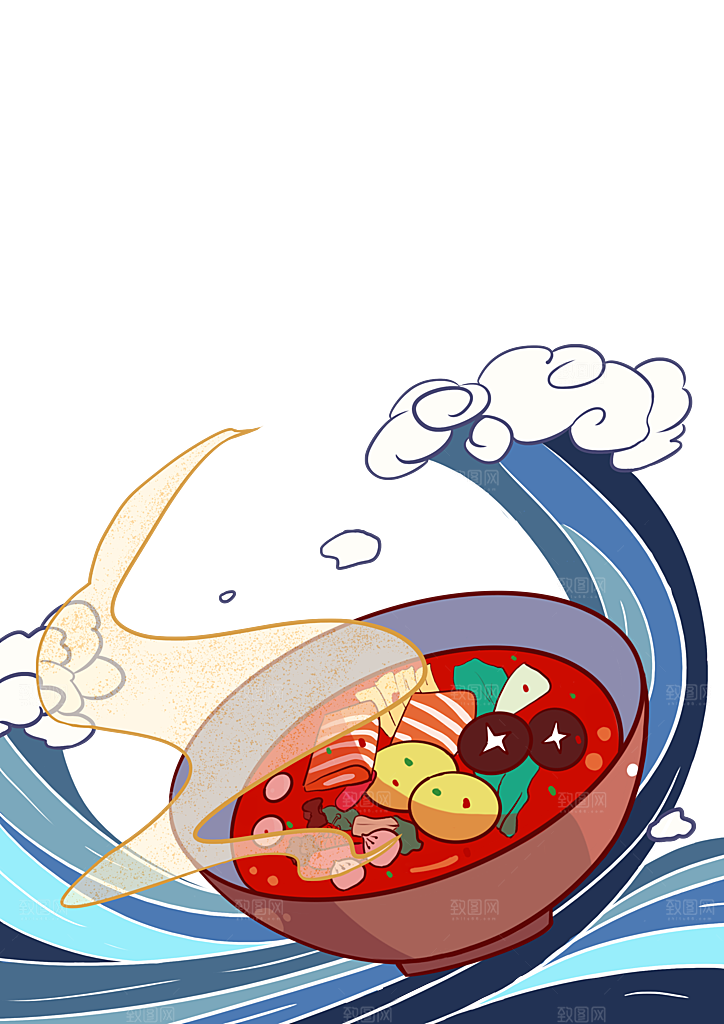 地方特色美食小吃甜点火锅元素插画