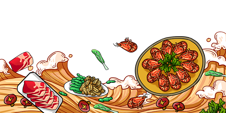地方特色美食小吃甜点火锅元素插画