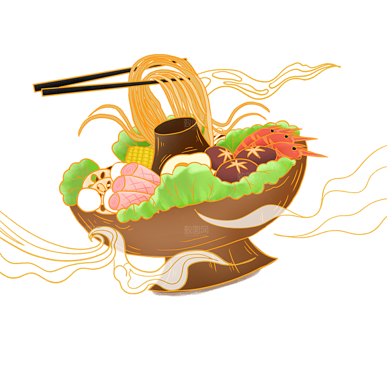 地方特色美食小吃甜点火锅元素插画
