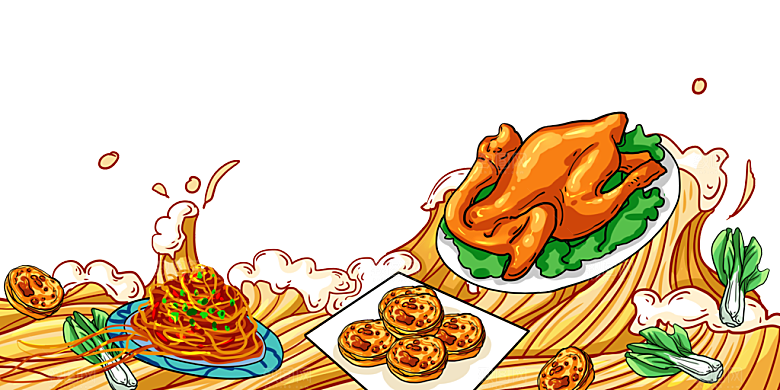 地方特色美食小吃甜点火锅元素插画